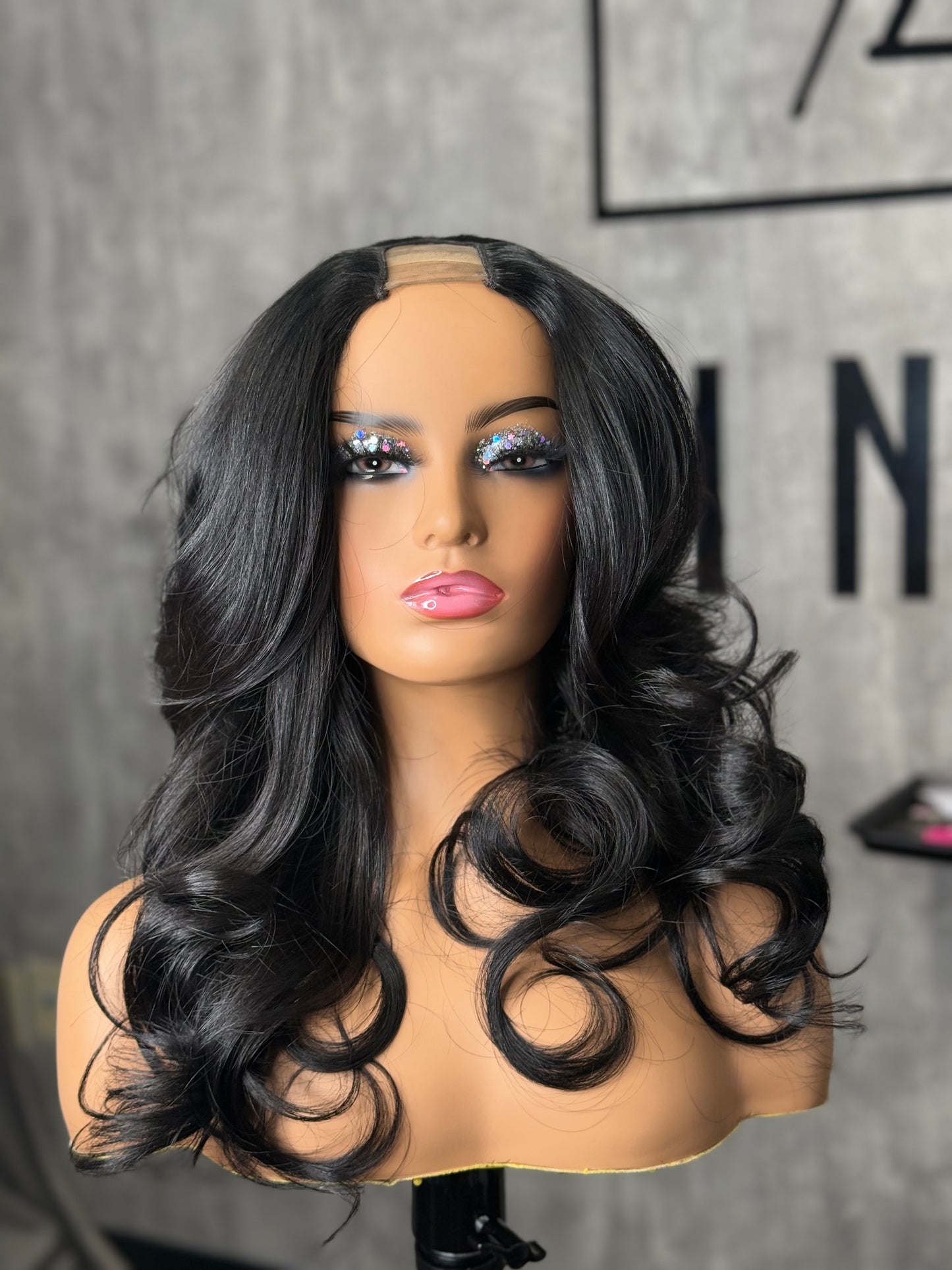 "Sabrina" 18" Jet Black U-Part Wig