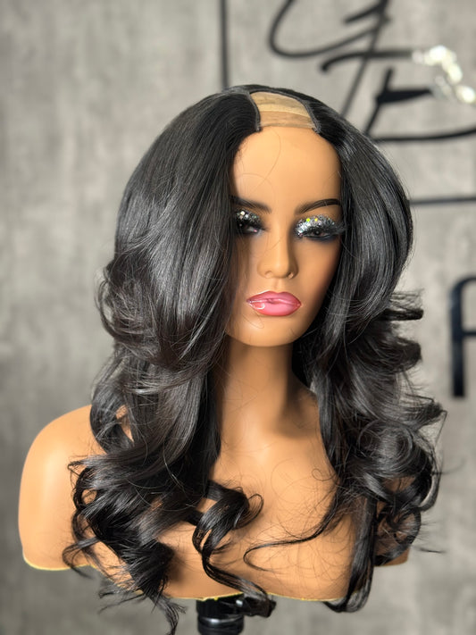 "Sabrina" 18" Jet Black U-Part Wig